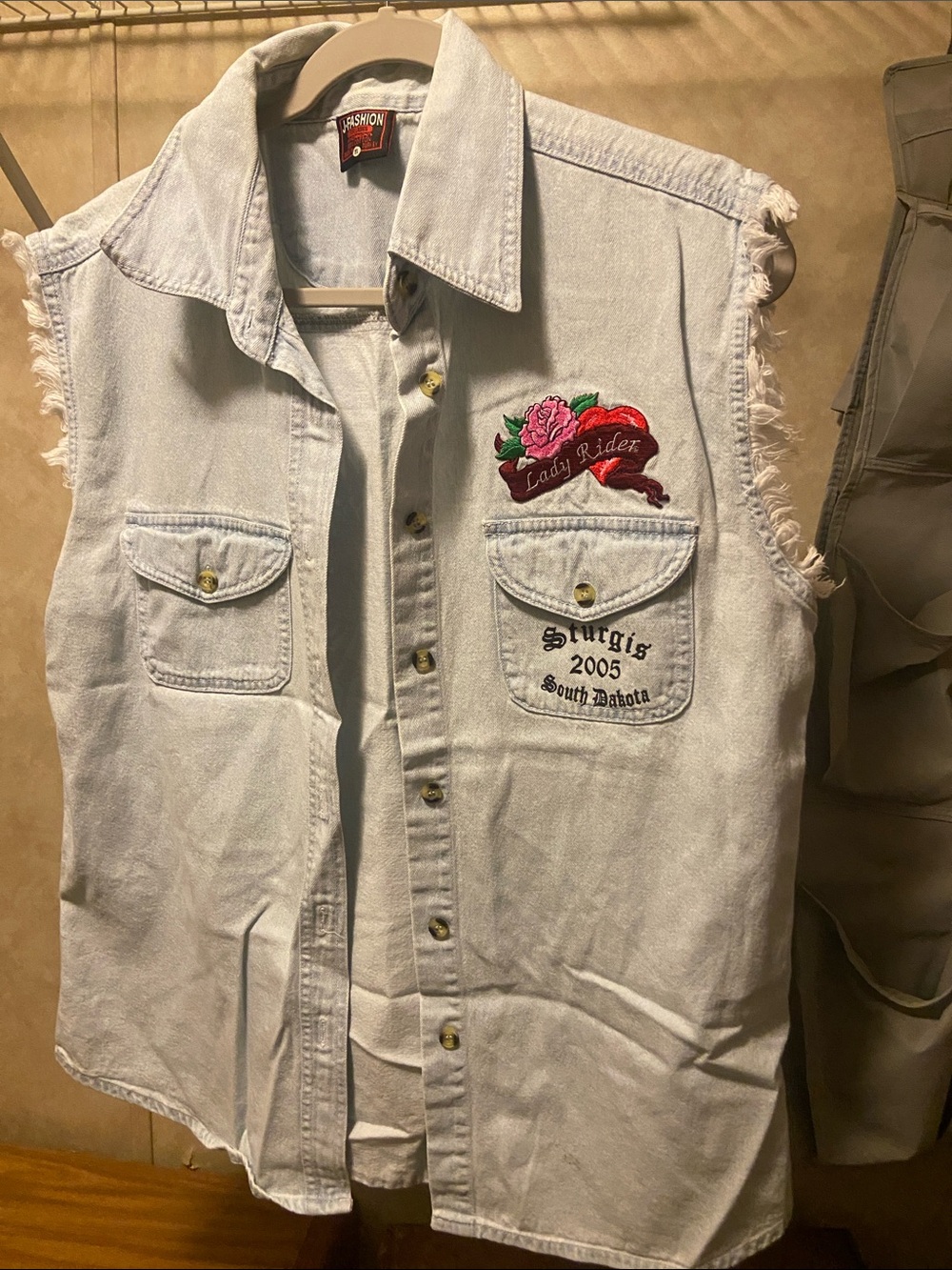 Lady Rider Embroidered Light Blue Denim Vest - Kids Button Down Shirt